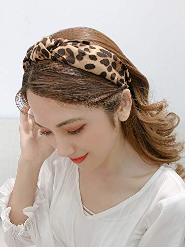 ShiQiao Spl Leopard Print Headband for Women Girls, Wide Knotted Bow Headbands Leopard Print Headband Cheetah Hairband…