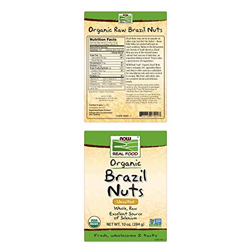 NOW Foods, Certified Organic Brazil Nuts, Whole, Raw and Unsalted, Source of Selenim and Magnesium, 10-Ounce (Packaging…
