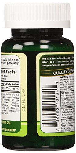 Nature’s Truth Ferrous Sulfate Iron 65 mg Supplements, 120 Count