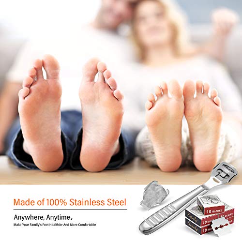52 Pieces Callus Shaver Set, 50 Replacement Slices Blades 1 Stainless Steel Callus Shaver and 1 Foot File Head Foot Care…