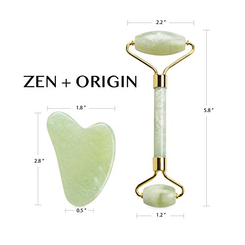 Jade Roller and Gua Sha Set – Jade Face Roller, 100% Natural Jade Stone Set, Dual Sided Face Massager, Stimulates Blood…