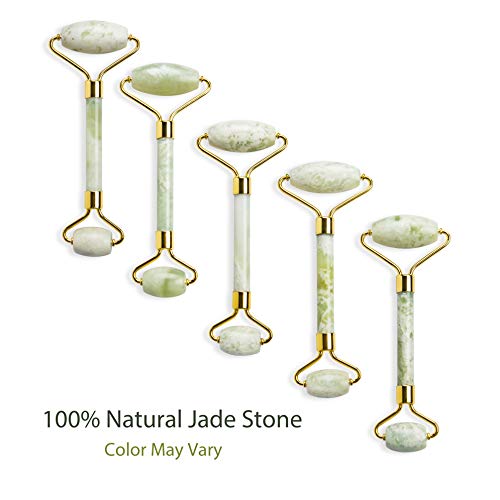 Jade Roller and Gua Sha Set – Jade Face Roller, 100% Natural Jade Stone Set, Dual Sided Face Massager, Stimulates Blood…