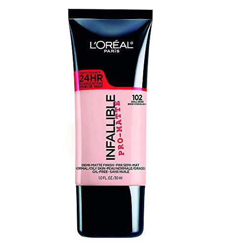 L’Oreal Paris K1828700 Infallible Pro-Matte Liquid Longwear Foundation Makeup, 102 Shell Beige, 1 Fl; Oz.