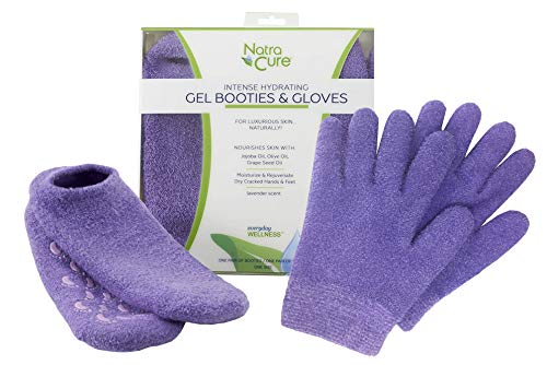 NatraCure Moisturizing Gel Booties and Gloves Set – (for Dry Skin, Dry Hands, feet, Cracked Heels, cuticles, Rough Skin…