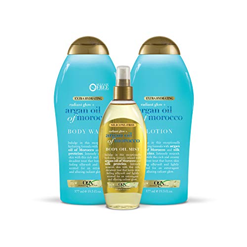 OGX Radiant Glow + Argan Oil of Morocco Extra Hydrating Body Wash for Dry Skin, Moisturizing Gel Body Cleanser for Silky…