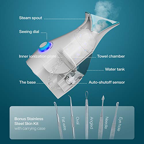 NanoSteamer Large 3-in-1 Nano Ionic Facial Steamer with Precise Temp Control – 30 Min Steam Time – Humidifier – Unclogs…