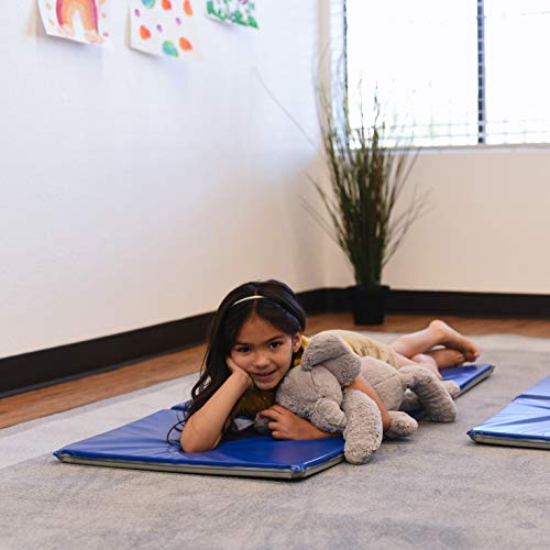 ECR4Kids Everyday Folding Rest Mat, 3-Section, 1in, Classroom Furniture, Blue/Grey
