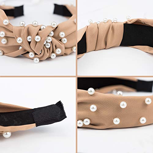 EAONE Pearl Headbands Knotted Headbands for Women 6 Colors, Knot Turban Headband Fashion Hair Bands Wide Headbands Hair…