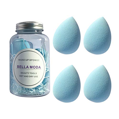 BELLA MODA 4Pcs Beauty Sponges Blender Set and Cosmetics Wet and Dry Used for Foundation Powders and Creams Solid Blue…