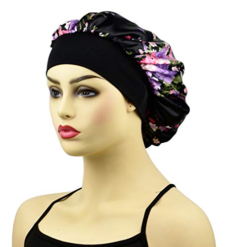 Silk Satin Bonnets for Women Curly Hair Cover Sleep Cap Satin Night Caps for Sleeping Girls Large Silk Bonnet with Tie…