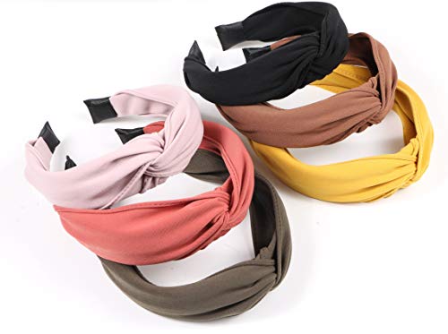 6 Pack Wide Plain Headbands,Unime Twist Knot Turban Headband Yoga Hair Band Fashion Elastic Hair Accessories for Women…