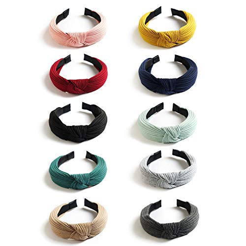 Kisslife 10 Pack Wide Headbands Knot Turban Headband Hair Band Elastic Plain Fashion Hair Accessories for Women and…