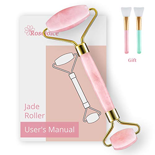 Rosejoice Pink Rose Quartz Jade Roller for Face-Natural Handmade-Crafted Facial Massager Skin Tool for Anti Aging…