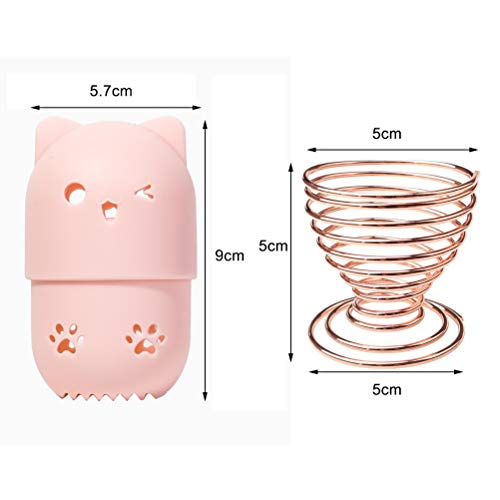 Pengxiaomei Makeup Sponge Container, 2 Beauty Sponge Silicone Case and 2 Makeup Blender Drying Holder Cute Cat Beauty…