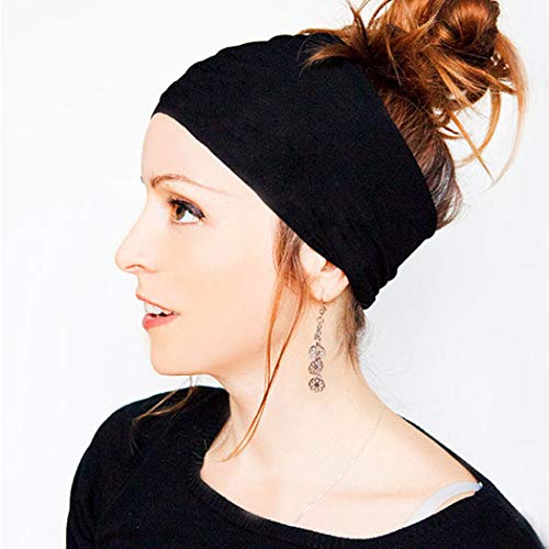 Woeoe Turban Yoga Headbands Black Stylish Wide Hair Bands Elastic Running Head wraps for Women and Girls (Pack of 4)