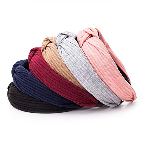 Wide Headbands Knot Turban Headband Plain Fashion Elastic Hairband Head Wrap Hair Hoops for Women and Girls (8PCS)