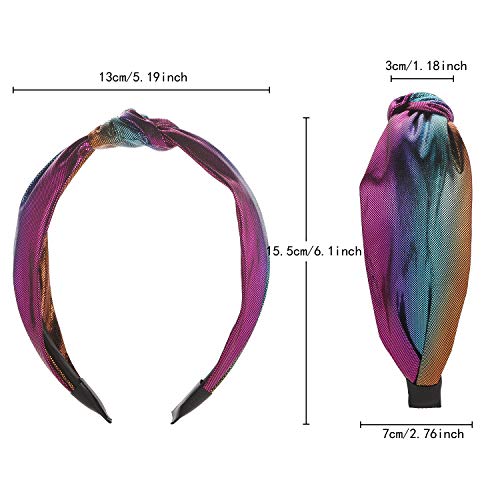 Headbands for Teens Girls Women, Funtopia 9 Pcs Shiny Metallic Headbands Colorful Mermaid Knotted Head Bands, Fashion…