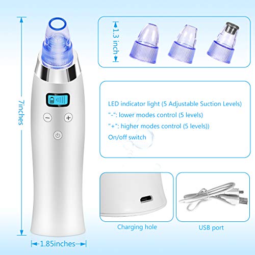 Comezy Blackhead Remover Pore Vacuum with 4 Probes，Electric Blackhead Removal Suction Extractor Kit Tools，5 Adjustable…