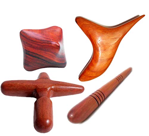 Lungcha 4 Types, 5 Piece Set Traditional Thai Massage Reflexology Wooden Stick Tool (Set of 4 Types Body Hand Foot…
