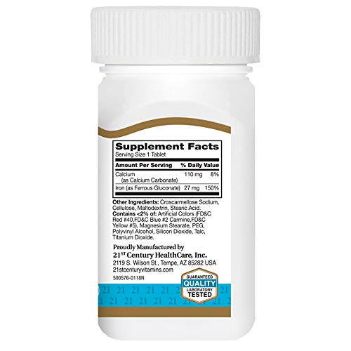 21st Century Iron 27 Mg Ferrous Gluconate Tablets, 110Count