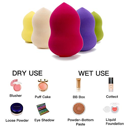 5 Pcs Makeup Sponge Set Blender Beauty Foundation Blending Sponge, Flawless for Liquid, Cream, and Powder, Multi-colored…