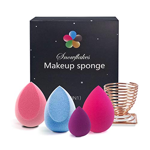 Snowflakes Microfiber Velvet Beauty Sponge with Makeup Blender Holder Set 5 PCS, Flawless Blender Sponge for Foundations…