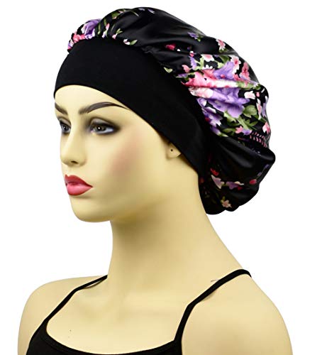 Silk Satin Bonnets for Women Curly Hair Cover Sleep Cap Satin Night Caps for Sleeping Girls Large Silk Bonnet with Tie…