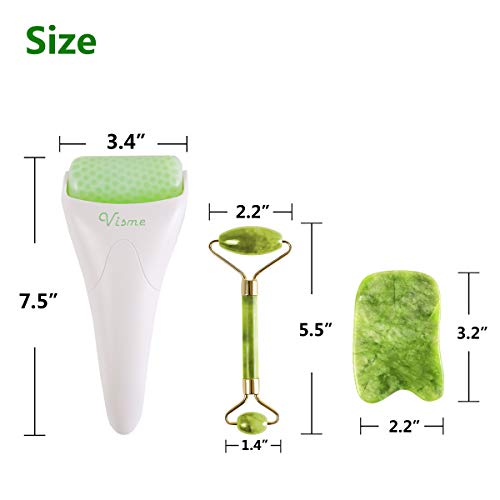 Face Ice Roller Jade & Gua Sha Set Gifts for Women Mom Mothers Day Facial Puffy Eyes Massage Natural Cooling Anti…