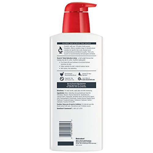 Eucerin Daily Hydration Lotion – Light-weight Full Body Lotion for Dry Skin – 16.9 fl. oz. Pump Bottle (Pack of 3)