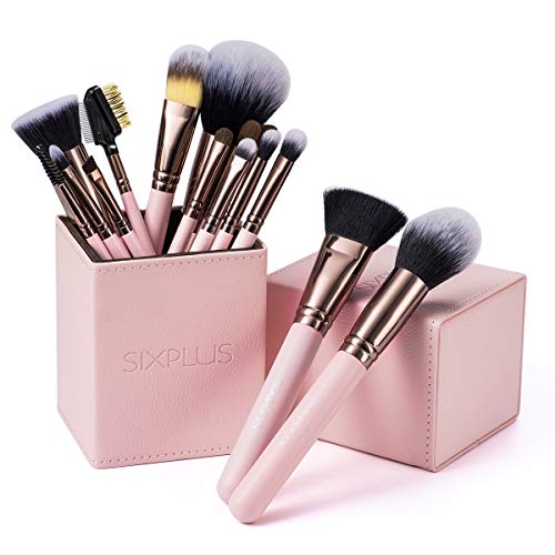 SIXPLUS Makeup Brushes with Case, 15 Pcs Pink Makeup Brush Set Professional for Foundation Powder Concealer Eyeshadow…