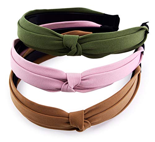 STHUAHE 3 Pack Fashion Headbands, Smiple style Solid Cloth Wide Hairband Knot Turban Headband Vintage Headwear Elastic…