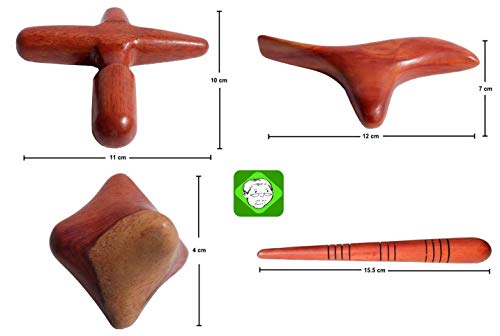 Lungcha 4 Types, 5 Piece Set Traditional Thai Massage Reflexology Wooden Stick Tool (Set of 4 Types Body Hand Foot…