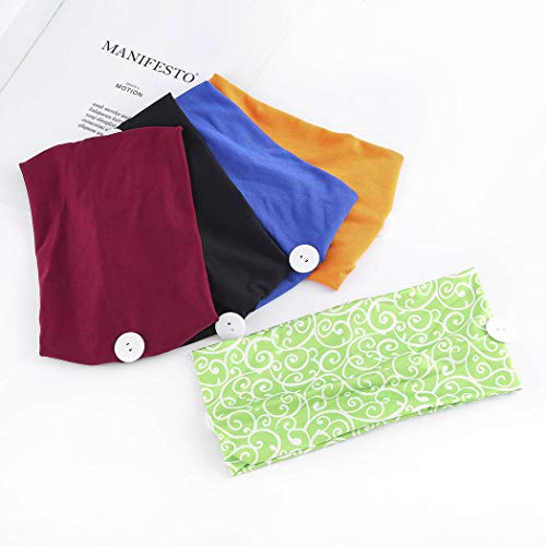 Bohend Fashion Button Wide Women Headbands 5 Pack Sports Outdoor Hair Bands Cotton Stretchy Daily Use Yoga Hair…