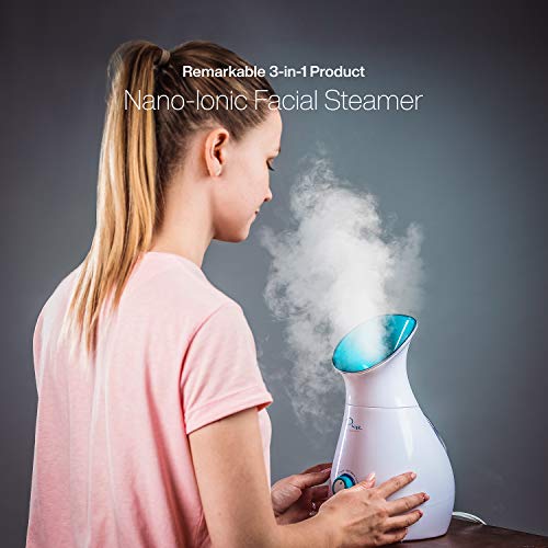 NanoSteamer Large 3-in-1 Nano Ionic Facial Steamer with Precise Temp Control – 30 Min Steam Time – Humidifier – Unclogs…