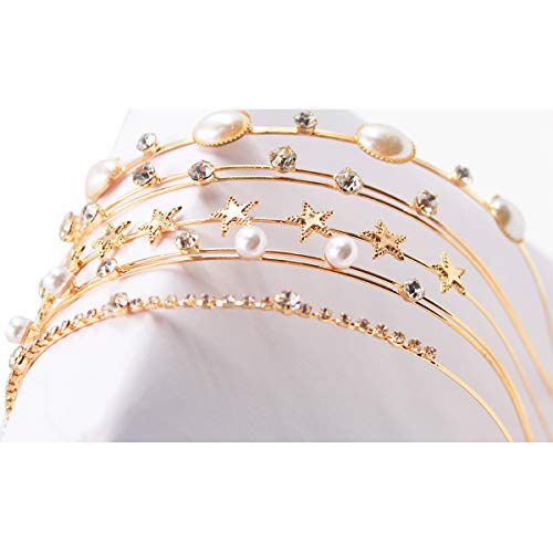 CellElection 10PCS Crystal Headband Pearls Flower Hairbands Jewelry Rhinestone Fashion Beaded Headbands Gold Sliver…