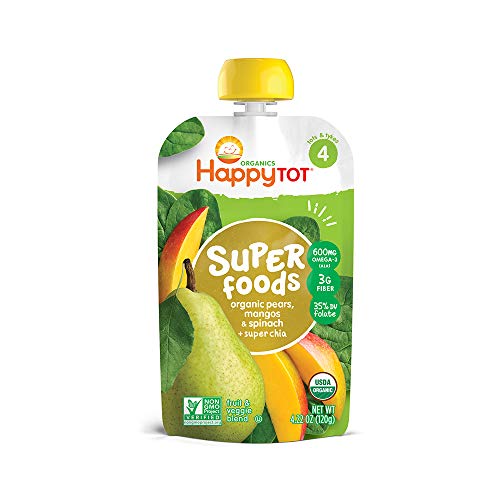 HAPPYTOT Organics Super Foods Stage 4, Super Foods Variety Pack, 4.22 Ounce Pouch (Pack of 16) packaging may vary