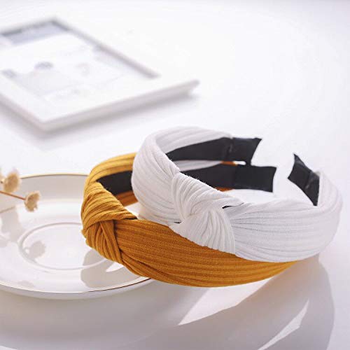 Knotted Headbands for Women Girls, Funtopia 9 Pcs Wide Plain Turban Headband Fashion Cross Knot Hair Bands with Solid…