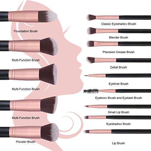 Akstore Makeup Brushes 16 Pcs Makeup Brush Set Travel makeup brush set (Rose Gold)