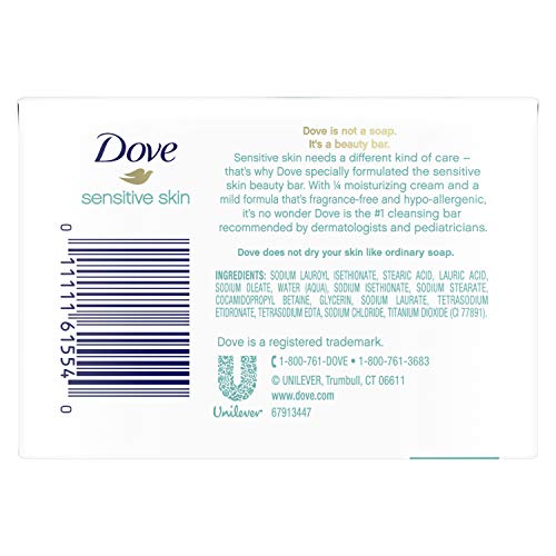 Dove Beauty Bar More Moisturizing Than Bar Soap for Softer Skin, Fragrance Free, Hypoallergenic Sensitive Skin With…