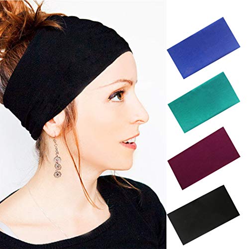 Woeoe Turban Yoga Headbands Black Stylish Wide Hair Bands Elastic Running Head wraps for Women and Girls (Pack of 4)