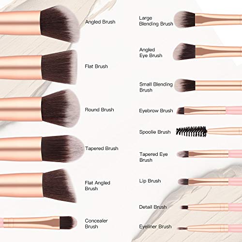 Makeup Brushes Set, Yuwaku Premium Synthetic 14pcs Kabuki Make Up Brush, Pink Foundation Powder Concealers Blush…