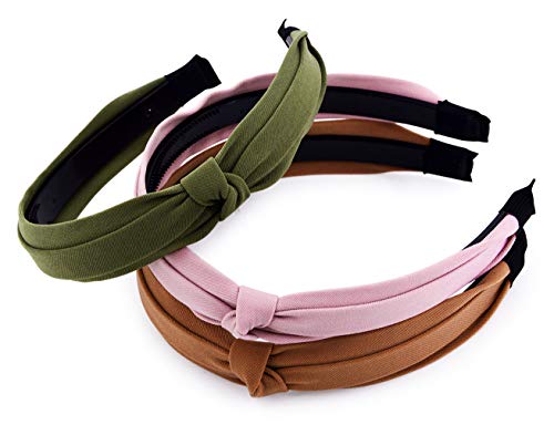 STHUAHE 3 Pack Fashion Headbands, Smiple style Solid Cloth Wide Hairband Knot Turban Headband Vintage Headwear Elastic…