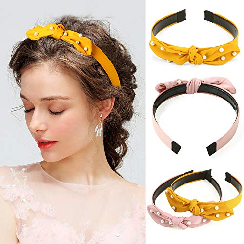 Nxconsu 6Pcs Headbands for Women Girls Pearl Knotted Bow Knitted 3 Styles Hair Bands Fashion Wide Comfort No Hurting…