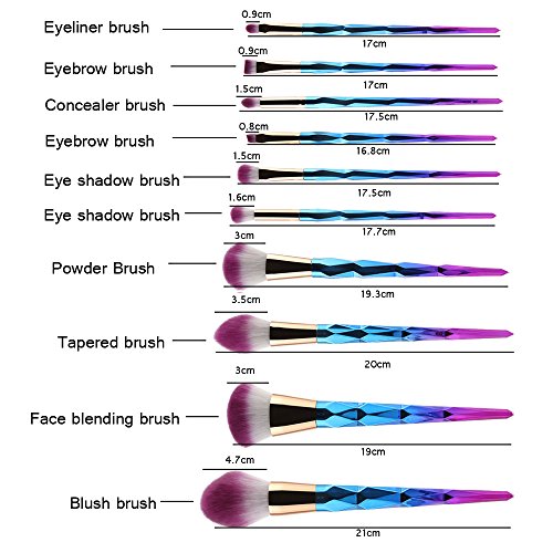 10 Pcs Unicorn Shiny Gold Diamond Makeup Brush Set Professional Foundation Blending Blush Eye Face Liquid Powder Cream…