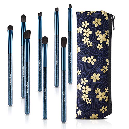 Makeup Eye Brushes 8 Pcs Kit Deep Starry Blue Makeup Eye Brushes Set With Travel Bag Case