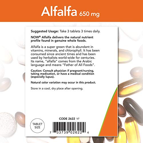 NOW Supplements, Alfalfa 650 mg source of Vitamin K, Green Superfoods, 500 Tablets