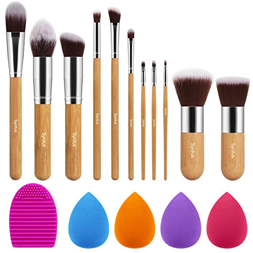 Syntus Makeup Brush Set, 11 Makeup Brushes & 4 Blender Sponges & 1 Brush Cleaner Premium Synthetic Foundation Powder…