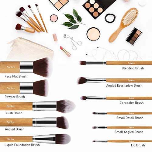 Syntus Makeup Brush Set, 11 Makeup Brushes & 4 Blender Sponges & 1 Brush Cleaner Premium Synthetic Foundation Powder…