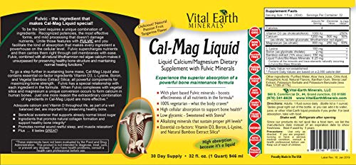 Vital Earth Minerals Cal-Mag Supplement Liquid – Calcium Magnesium Liquid Bone Support Supplement with Energizing…
