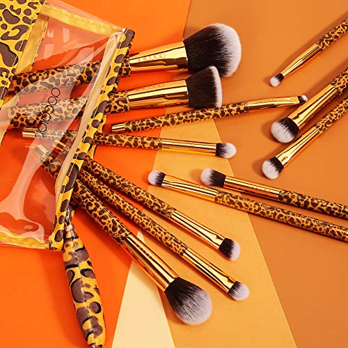 Docolor Makeup Brushes Leopard 12 Pieces Professional Makeup Brush Set Premium Synthetic Brushes Set Kabuki Foundation…